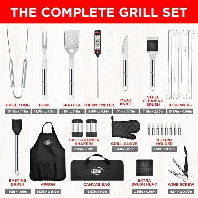 Alt view image 2 of 7 - Grilling Accessories, Dad Gifts for Fathers Day, Heavy Duty Stainless Steel Grill Set BBQ Grill Accessories for Outdoor Grill with Meat Thermometer, Case and Apron