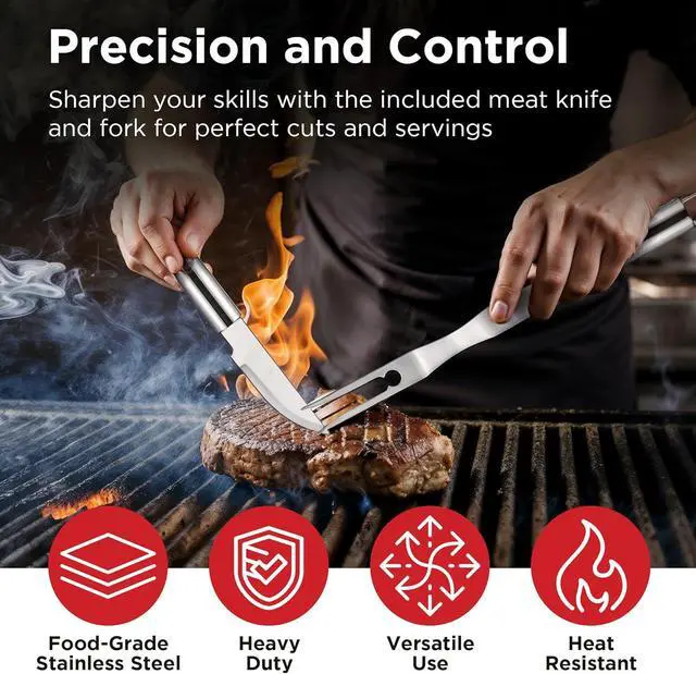 Alt view image 5 of 7 - Grilling Accessories, Dad Gifts for Fathers Day, Heavy Duty Stainless Steel Grill Set BBQ Grill Accessories for Outdoor Grill with Meat Thermometer, Case and Apron