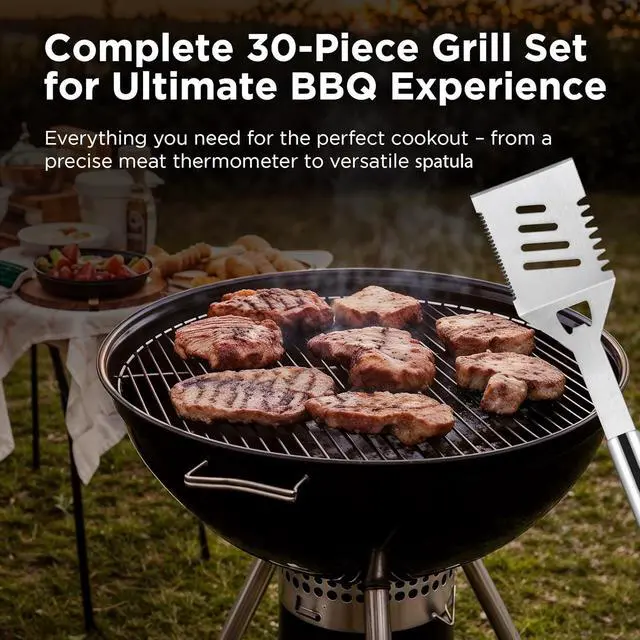 Alt view image 4 of 7 - Grilling Accessories, Dad Gifts for Fathers Day, Heavy Duty Stainless Steel Grill Set BBQ Grill Accessories for Outdoor Grill with Meat Thermometer, Case and Apron