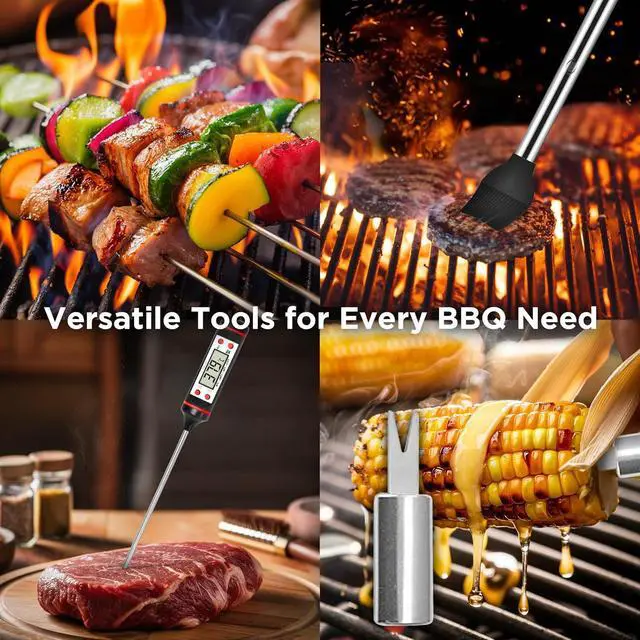 Alt view image 6 of 7 - Grilling Accessories, Dad Gifts for Fathers Day, Heavy Duty Stainless Steel Grill Set BBQ Grill Accessories for Outdoor Grill with Meat Thermometer, Case and Apron