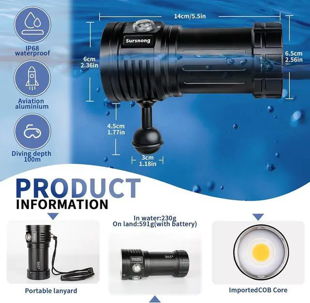 Alt view image 4 of 7 - Noctilume N15 6000 Lumens Dive Light - Professional Underwater Video Light with 90 CRI, 6500K White Light, for Scuba Diving/Underwater Photography/Videography (IP68 Waterproof, 80m Depth)