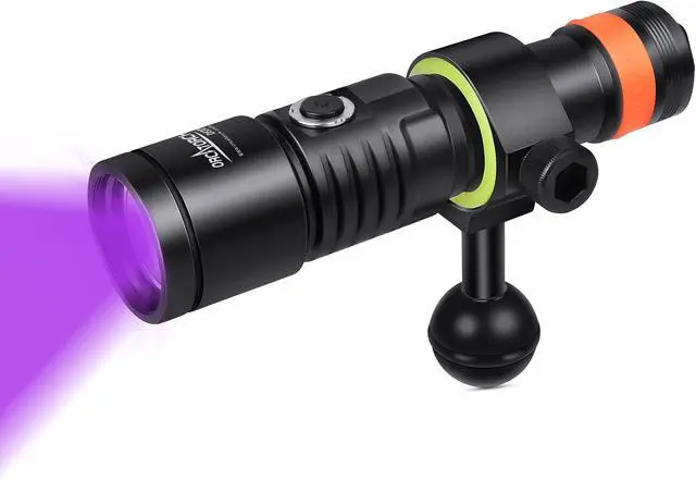 Main image of D530V 395nm Fluorescent Dive Light for Scuba, 2 Modes, 120° Wide Beam Blacklight for Underwater Photography, Coral Detection & Resin Curing