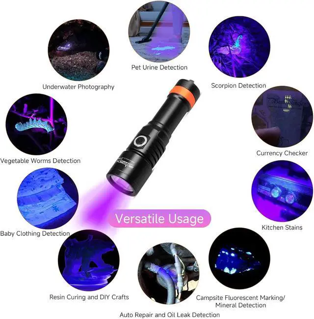 Alt view image 3 of 5 - D530V 395nm Fluorescent Dive Light for Scuba, 2 Modes, 120° Wide Beam Blacklight for Underwater Photography, Coral Detection & Resin Curing