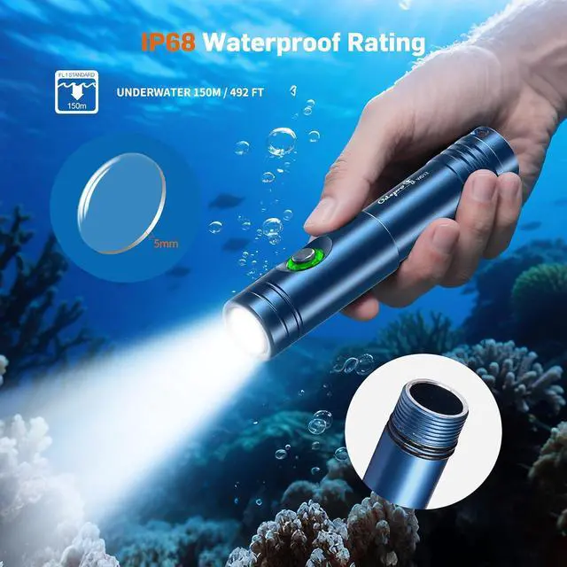 Alt view image 4 of 7 - WD12 Dive Light - 1400 Lumens Compact Scuba Diving Backup Light with 3 Modes, IP68 Waterproof Submersible Torch, Underwater Snorkeling Flashlight with Push Button