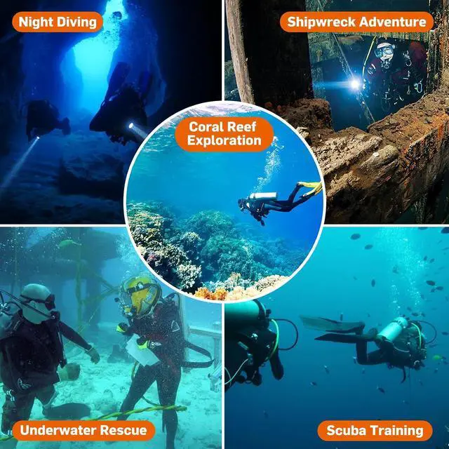 Alt view image 5 of 7 - WD12 Dive Light - 1400 Lumens Compact Scuba Diving Backup Light with 3 Modes, IP68 Waterproof Submersible Torch, Underwater Snorkeling Flashlight with Push Button
