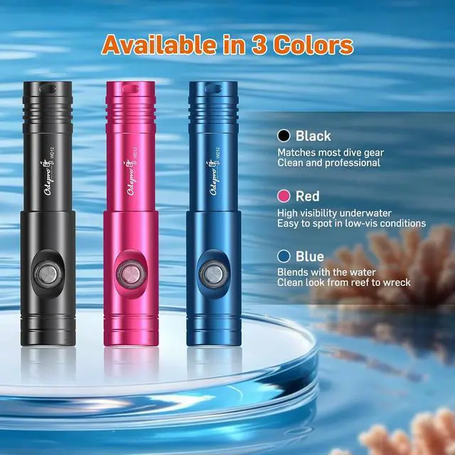 Alt view image 7 of 7 - WD12 Dive Light - 1400 Lumens Compact Scuba Diving Backup Light with 3 Modes, IP68 Waterproof Submersible Torch, Underwater Snorkeling Flashlight with Push Button