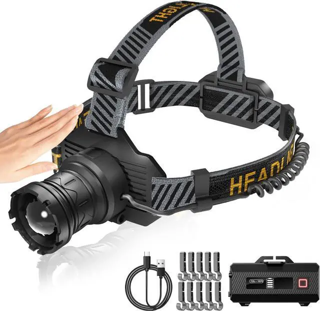 Main image of Rechargeable Headlamp, Ultra-Bright 990,000 Lumens, 9 Modes, 60H Runtime, Energy-Saving Design, Motion Sensor, Zoom, IP67 Waterproof, 90° Adjustable for Camping, Hiking, and Hard Hat