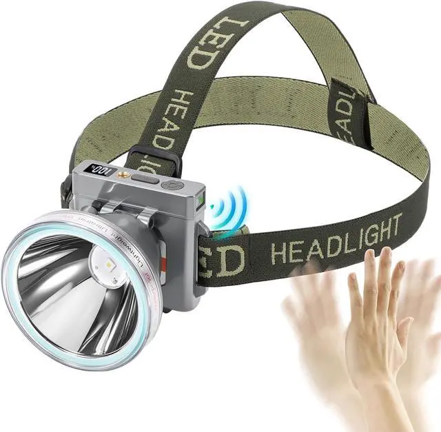 Main image of Super Lightweight Ultra-Thin Polymer Battery LED Headlamp with Motion Sensor, Battery Level Display, 5 Modes High Brightness Waterproof, Perfect for Camping, Hiking, Fishing (YK-312 White Light)