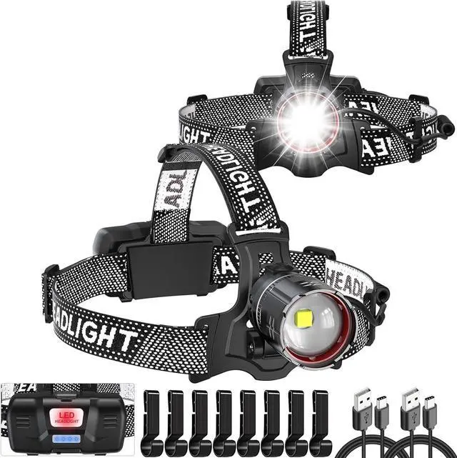 Main image of Headlamp Rechargeable Super Bright, 2 Pack High Lumen LED Head Lamp with Motion Sensor, 5 Modes Zoomable Head Light for Forehead, 90° Adjustable, Waterproof Headlamps for Adults Hard Hat Light Camping