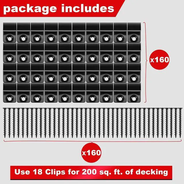 Alt view image 3 of 7 - 160 Pack 304 Stainless Steel Start Clips Universal Decking Clip with Decking Screws for Composite Deck Boards, Hidden Fasteners