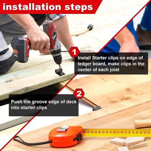 Alt view image 4 of 7 - 160 Pack 304 Stainless Steel Start Clips Universal Decking Clip with Decking Screws for Composite Deck Boards, Hidden Fasteners