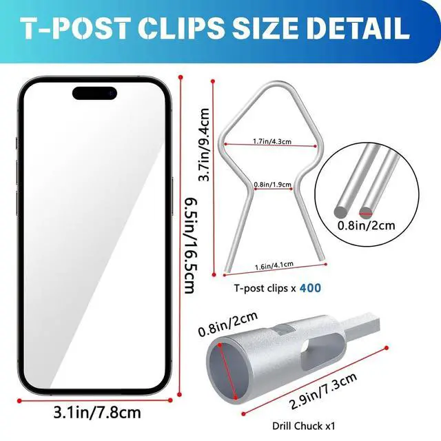 Alt view image 2 of 7 - 400-Pack T-Post Fence Clips with Free Drill Chuck Tool,Heavy-Duty 11-Gauge Galvanized Steel Wire Ties for T-Posts/U-Posts,Tool-Free,Installation on Farm,Garden & Livestock Fencing (Silver)