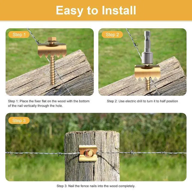Alt view image 5 of 7 - 300 Pcs 2'' Fence Staples, Reusable Fence Fasteners with Wire Fixer, Fence Nails for Wire Mesh and Woven Fencing, Quickly Install Fence Screws with Cordless Drill