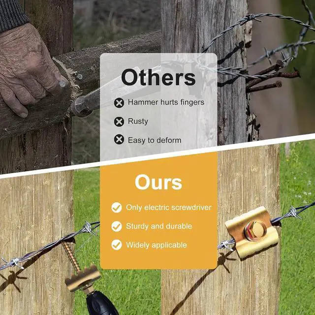 Alt view image 6 of 7 - 300 Pcs 2'' Fence Staples, Reusable Fence Fasteners with Wire Fixer, Fence Nails for Wire Mesh and Woven Fencing, Quickly Install Fence Screws with Cordless Drill
