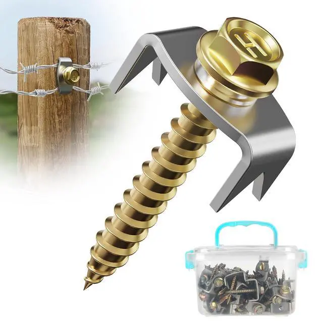 Main image of 200 PCS Wire Fence Staples with Wire Fixer, Fence Fasteners for Wire Fencing, Fence Post Screws for Softwoods, Reuse/Easy Remove Fence Nails for Mesh and Woven Fencing Repair