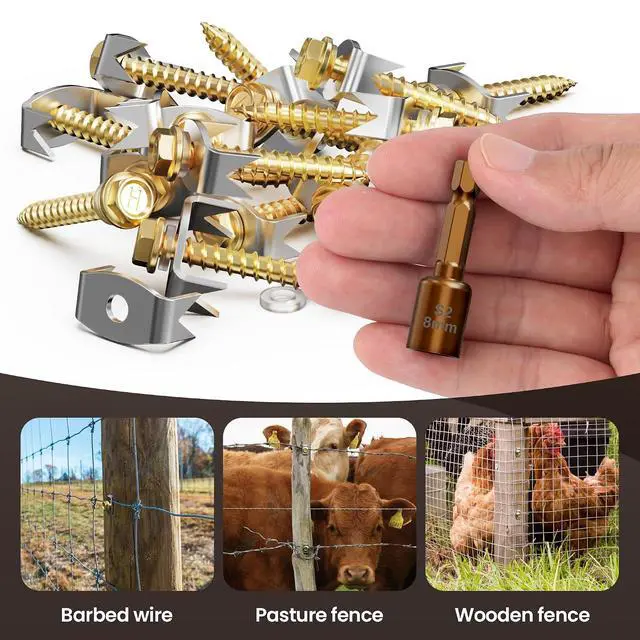 Alt view image 7 of 7 - 200 PCS Wire Fence Staples with Wire Fixer, Fence Fasteners for Wire Fencing, Fence Post Screws for Softwoods, Reuse/Easy Remove Fence Nails for Mesh and Woven Fencing Repair