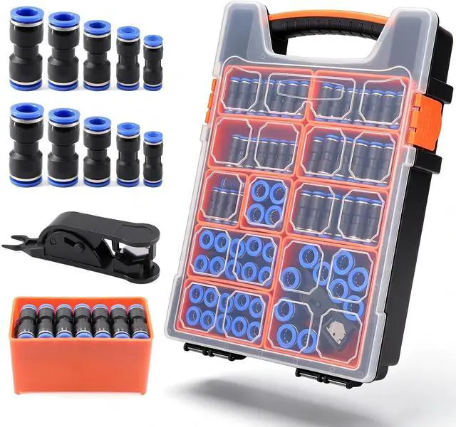 Main image of 180 Pcs Push-to-Connect Air Hose Fittings Assortment Kit,Quick Connect Hose Fittings 1/8" 1/4" 5/16 3/8" 1/2" and 4 6 8 10 12mm Pneumatic Quick Connectors