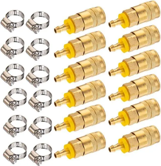 Main image of Industrial Air Coupling,1/4" Hose Barb,1/4" Basic Flow Quick Connect Air CouplerMax Inlet Pressure 300 PSI Brass Air Compressor Accessories Fitting- 24 Pieces