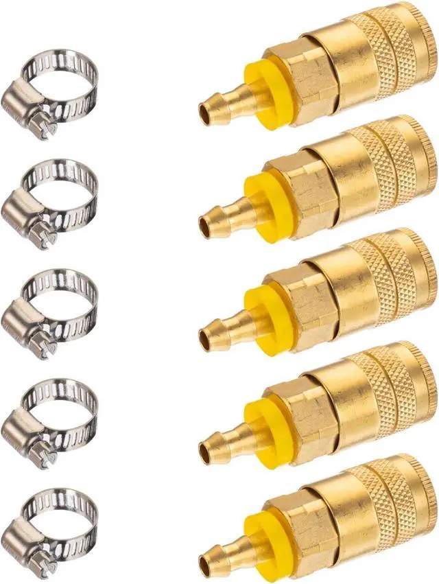 Alt view image 4 of 7 - Industrial Air Coupling,1/4" Hose Barb,1/4" Basic Flow Quick Connect Air CouplerMax Inlet Pressure 300 PSI Brass Air Compressor Accessories Fitting- 24 Pieces