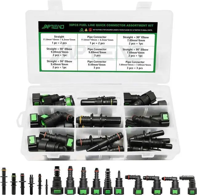 Main image of Fuel Line Repair Kit, 30pcs Fuel Line Quick Connector Assortment Kit 16 Size Hose Release Connect Straight Elbow Pipe Connector Fittings SAE 6.3mm to 11.8mm