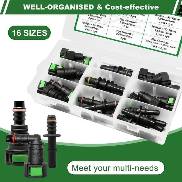 Alt view image 6 of 7 - Fuel Line Repair Kit, 30pcs Fuel Line Quick Connector Assortment Kit 16 Size Hose Release Connect Straight Elbow Pipe Connector Fittings SAE 6.3mm to 11.8mm