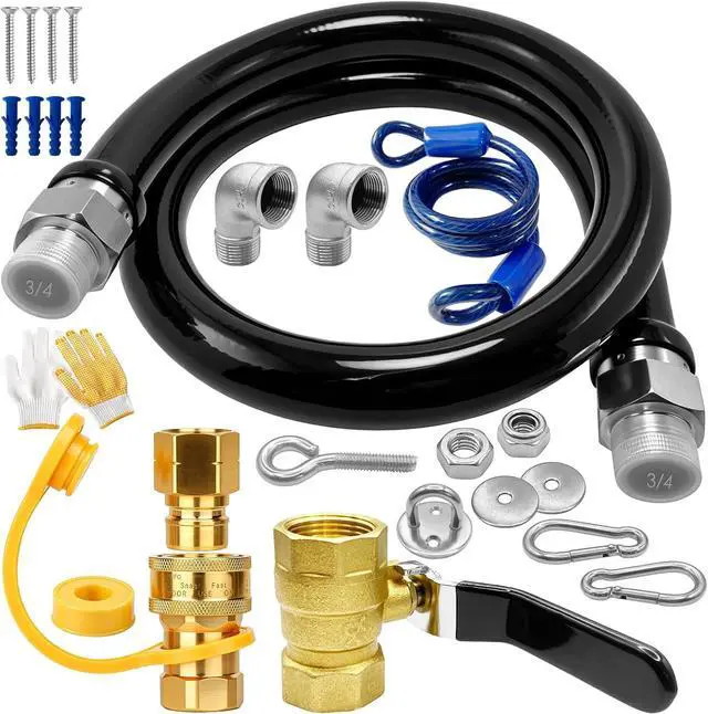 Main image of 1675KIT48 Safety System Kit, 48" Mobile Gas Hose Connector with 2 Elbows, 3/4" Quick Disconnect, 3/4" Gas Flex Line & Gas Valve, Quick Connect & Disconnect for Commercial Kitchen Equipment.