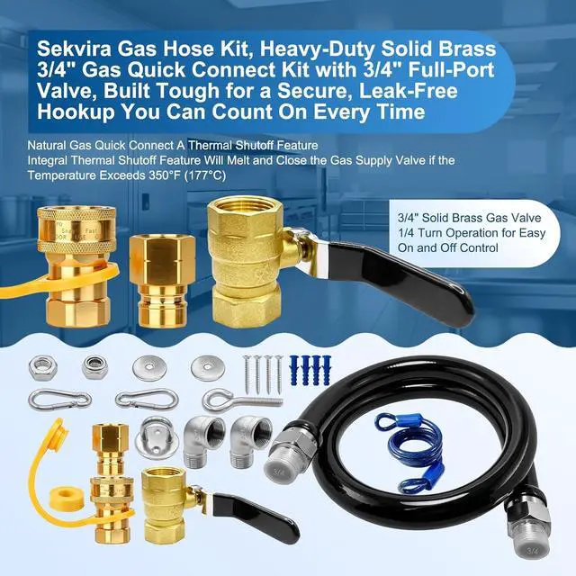 Alt view image 6 of 7 - 1675KIT48 Safety System Kit, 48" Mobile Gas Hose Connector with 2 Elbows, 3/4" Quick Disconnect, 3/4" Gas Flex Line & Gas Valve, Quick Connect & Disconnect for Commercial Kitchen Equipment.