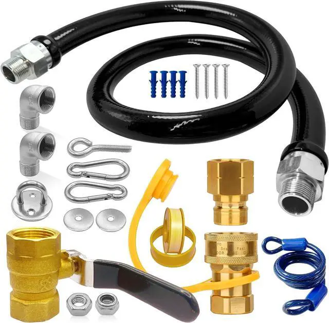 Main image of 1675KIT48 Safety System Kit, 48" Commercial Gas Hose Connector Kit with 3/4" Quick Disconnect,Gas Line Hose for Kitchen Equipment Commercial Standard Gas Connector,Full Port Valve,Restraining Devices.