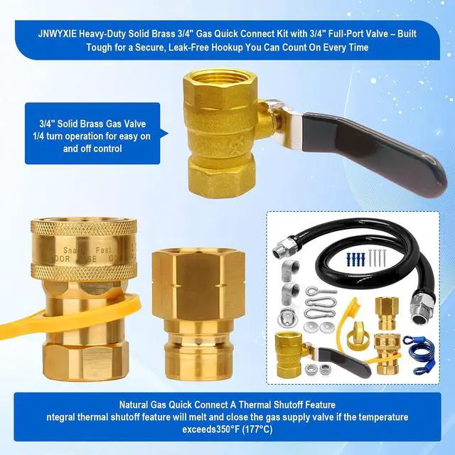 Alt view image 2 of 7 - 1675KIT48 Safety System Kit, 48" Commercial Gas Hose Connector Kit with 3/4" Quick Disconnect,Gas Line Hose for Kitchen Equipment Commercial Standard Gas Connector,Full Port Valve,Restraining Devices.