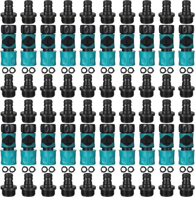 Main image of 20 Pack Garden Hose Quick Connect with Shut Off Valve,3/4" Plastic Water Hose Connector Fittings,40 Male Adapters & 40 Washers for Sprinkler Nozzle Watering Repair