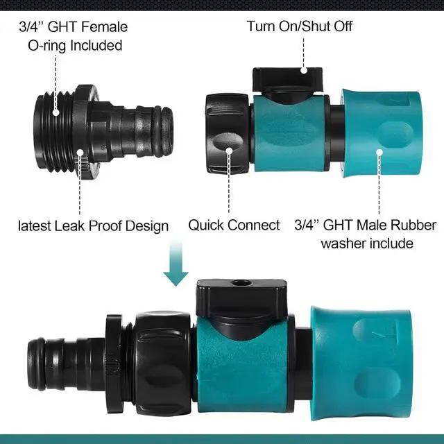 Alt view image 5 of 7 - 20 Pack Garden Hose Quick Connect with Shut Off Valve,3/4" Plastic Water Hose Connector Fittings,40 Male Adapters & 40 Washers for Sprinkler Nozzle Watering Repair