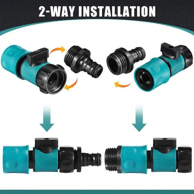 Alt view image 6 of 7 - 20 Pack Garden Hose Quick Connect with Shut Off Valve,3/4" Plastic Water Hose Connector Fittings,40 Male Adapters & 40 Washers for Sprinkler Nozzle Watering Repair