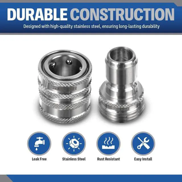 Alt view image 2 of 7 - ¾ Stainless Steel Garden Hose Quick Connect Fittings | Plug & Coupler Set of 4