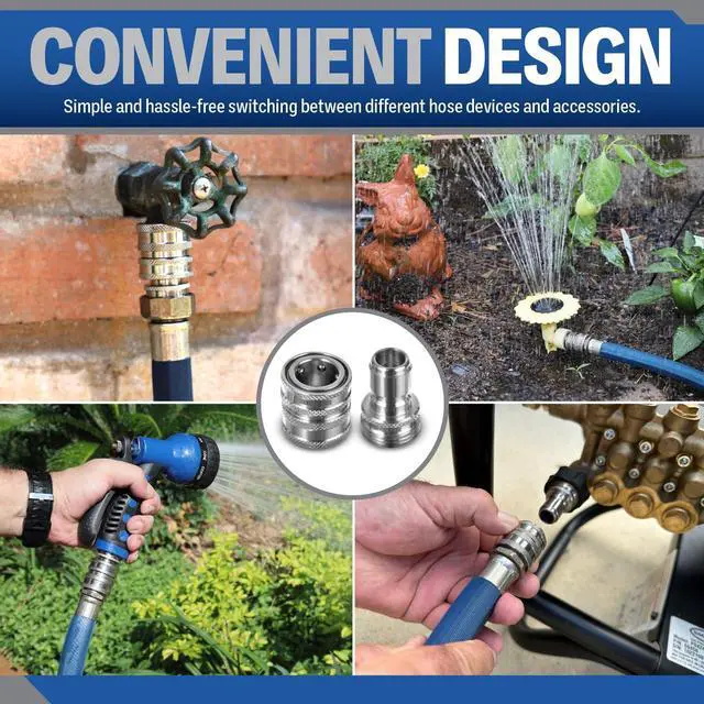 Alt view image 5 of 7 - ¾ Stainless Steel Garden Hose Quick Connect Fittings | Plug & Coupler Set of 4