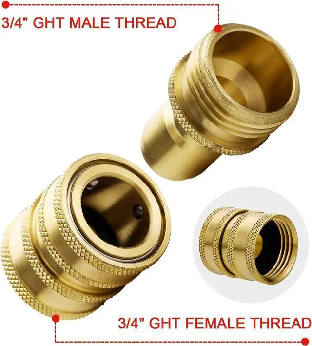 Alt view image 2 of 7 - Garden Hose Quick Connect Water Hose Fittings - 3/4" Thread - High Grade Brass Durability and Leak Free Upgrade(6 PACK)