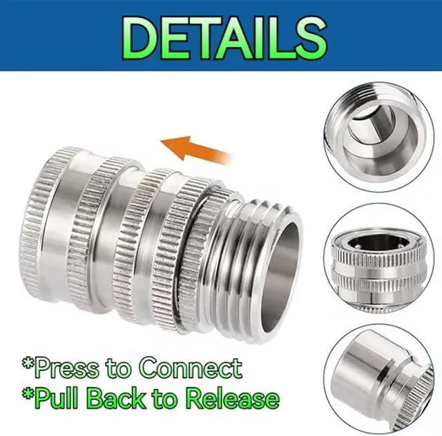 Alt view image 2 of 7 - 2026 New Stainless Steel Garden Hose Quick Connect Fittings Set, 3/4 Inch GHT Water Hose Quick Connect Fittings, Heavy Duty Quick Release Connector For Hoses And Sprayers (5*Pcs)