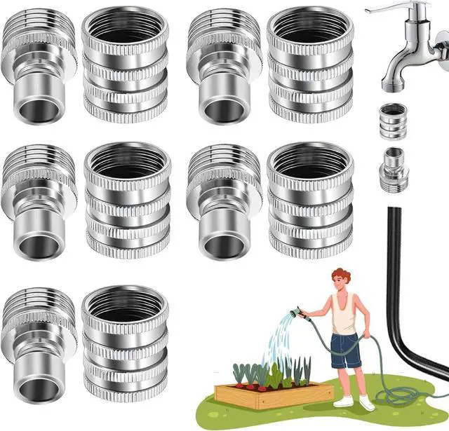 Main image of 2026 New Stainless Steel Garden Hose Quick Connect Fittings Set, 3/4 Inch GHT Water Hose Quick Connect Fittings, Heavy Duty Quick Release Connector For Hoses And Sprayers (5*Pcs)