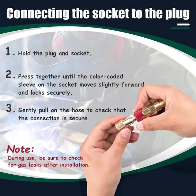 Alt view image 3 of 7 - Upgraded QDB10 Torch to Hose Quick Connect Set, With Check Valves. Brass construction color coded for safety (oxy/green, fuel/red).