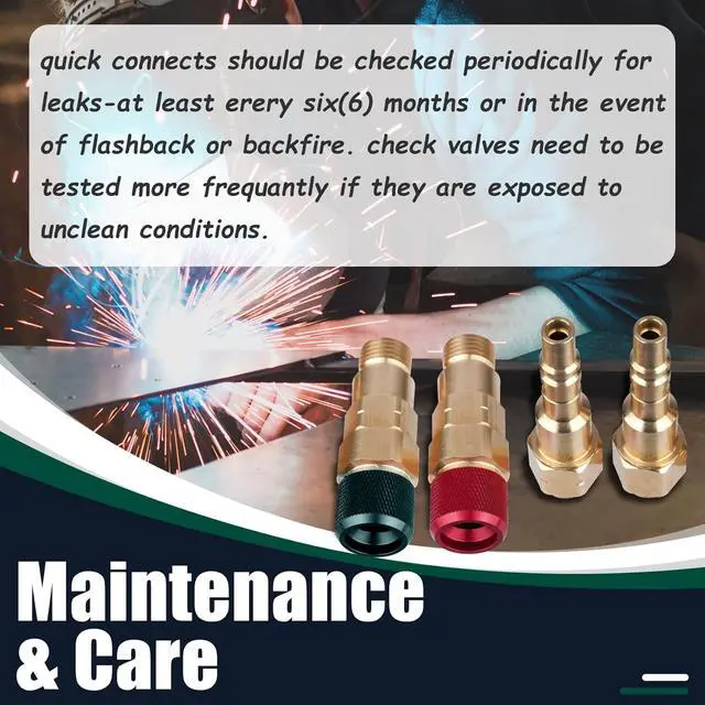 Alt view image 5 of 7 - Upgraded QDB10 Torch to Hose Quick Connect Set, With Check Valves. Brass construction color coded for safety (oxy/green, fuel/red).