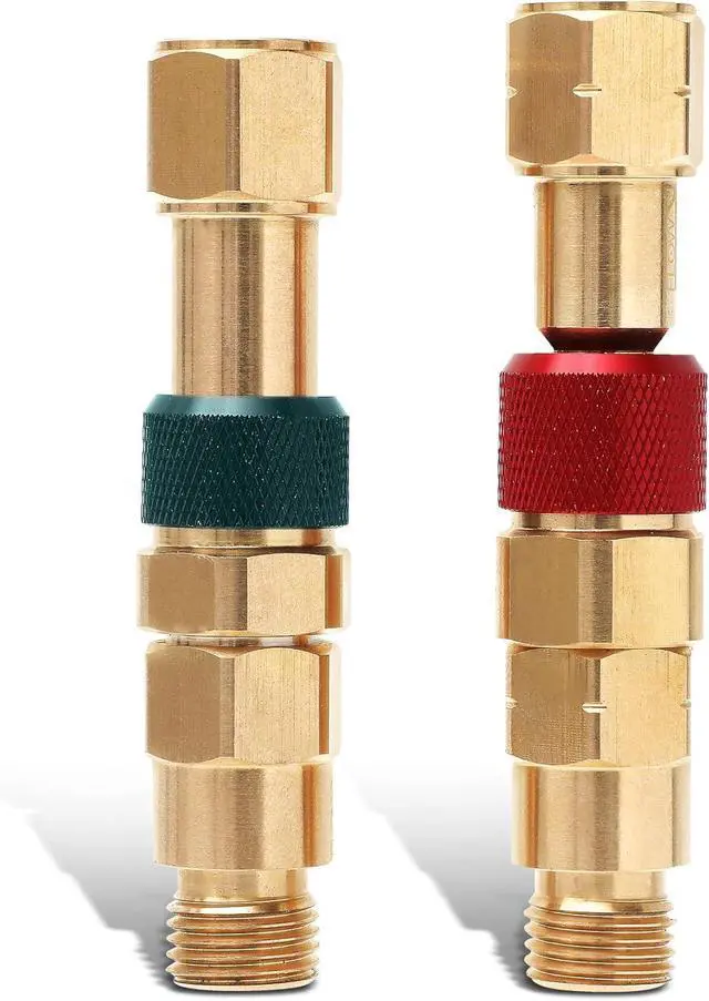 Alt view image 7 of 7 - Upgraded QDB10 Torch to Hose Quick Connect Set, With Check Valves. Brass construction color coded for safety (oxy/green, fuel/red).
