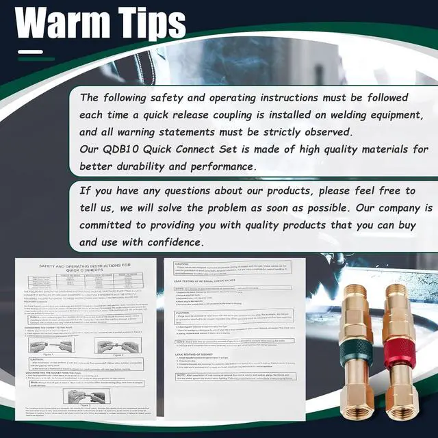 Alt view image 6 of 7 - Upgraded QDB10 Torch to Hose Quick Connect Set, With Check Valves. Brass construction color coded for safety (oxy/green, fuel/red).