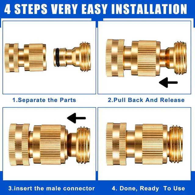 Alt view image 3 of 7 - 12 Sets Garden Hose Quick Connector Solid 3/4 Inch Water Hose Connectors No Leak Heavy Duty Garden Fitting Female Adapter and Male Adapter (Brass Color)