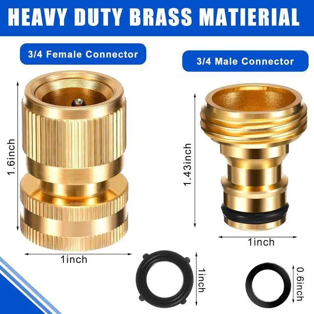 Alt view image 2 of 7 - 12 Sets Garden Hose Quick Connector Solid 3/4 Inch Water Hose Connectors No Leak Heavy Duty Garden Fitting Female Adapter and Male Adapter (Brass Color)