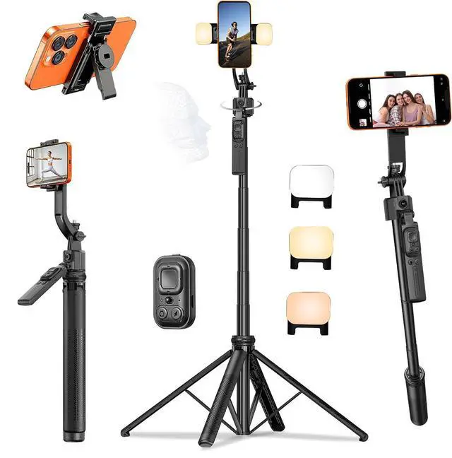 Main image of 63" Phone Tripod with Auto Face Tracking, 360° Rotation Selfie Stick Tripod for iPhone & Action Camera, Detachable Phone Holder & Wireless Remote, Portable Tripod for Video Recording/Vlogging/Live