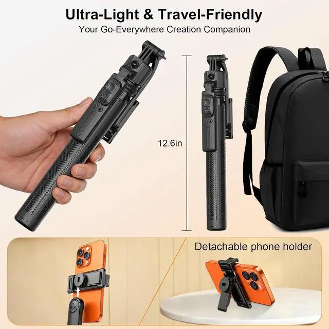 Alt view image 4 of 7 - 63" Phone Tripod with Auto Face Tracking, 360° Rotation Selfie Stick Tripod for iPhone & Action Camera, Detachable Phone Holder & Wireless Remote, Portable Tripod for Video Recording/Vlogging/Live