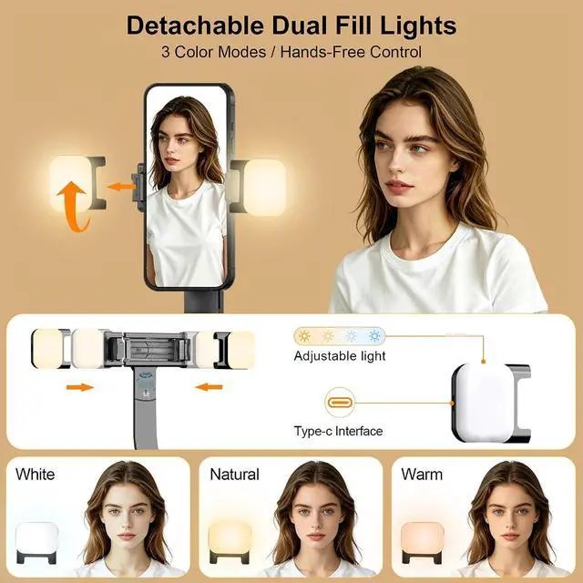 Alt view image 3 of 7 - 63" Phone Tripod with Auto Face Tracking, 360° Rotation Selfie Stick Tripod for iPhone & Action Camera, Detachable Phone Holder & Wireless Remote, Portable Tripod for Video Recording/Vlogging/Live