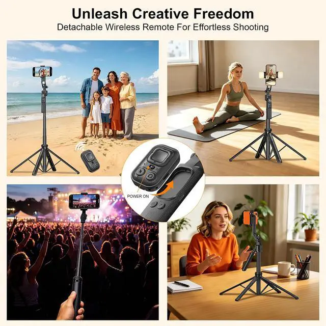 Alt view image 6 of 7 - 63" Phone Tripod with Auto Face Tracking, 360° Rotation Selfie Stick Tripod for iPhone & Action Camera, Detachable Phone Holder & Wireless Remote, Portable Tripod for Video Recording/Vlogging/Live
