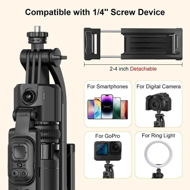 Alt view image 7 of 7 - 63" Phone Tripod with Auto Face Tracking, 360° Rotation Selfie Stick Tripod for iPhone & Action Camera, Detachable Phone Holder & Wireless Remote, Portable Tripod for Video Recording/Vlogging/Live