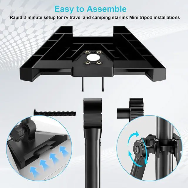 Alt view image 7 of 7 - Starlink Mini Tripod Stand, Adjustable 45"-49" with 180° Mount Angle | Heavy-Duty Wind-Resistant Tripod Mount with Ground Nail and Adapter, Foldable Portable Design for RV Travel and Camping Use