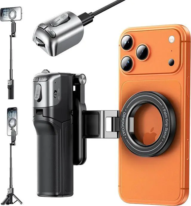 Main image of Magnetic Phone Camera Grip with Zoom Wheel, 4-in-1 Selfie Stick & TripodMAX 19" ExtendablePocket 4.8" Detachable Bluetooth Remote, Compatible with MagSafe for iPhone, Vlogging & Content Creation